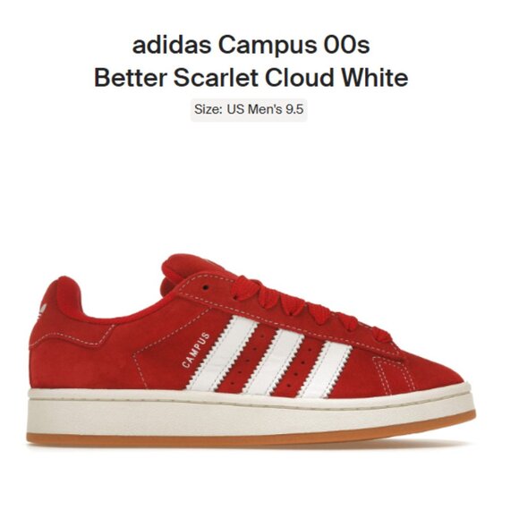 Size 9.5 - Adidas Campus 00s Better Scarlet Cloud White - H03474 - AUTHENTIC NEW - Picture 1 of 10